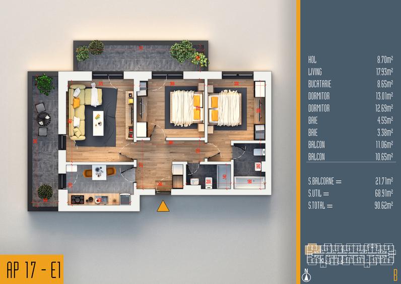 Promotie Neofort 84: Apartament 3 camere parcare inclusa incalzire in pardoseala