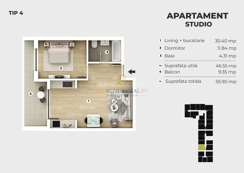 Studio modern de vanzare, ansamblu rezidential, Popesti - acces metrou - 5