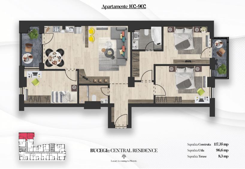 Vanzare apartament 4 camere | Bucegi 12 Central Residence – bloc nou,