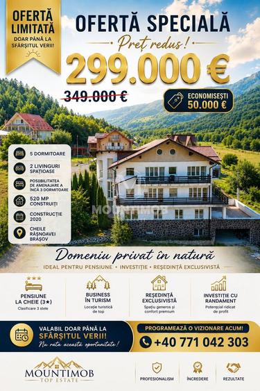 Pensiune la cheie, 13 camere, Randament ridicat, Cheile Rasnoavei