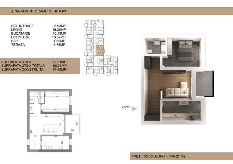 Apartament 2 camere Drumul Cooperativei, Bucuresti (102.000€ +TVA)