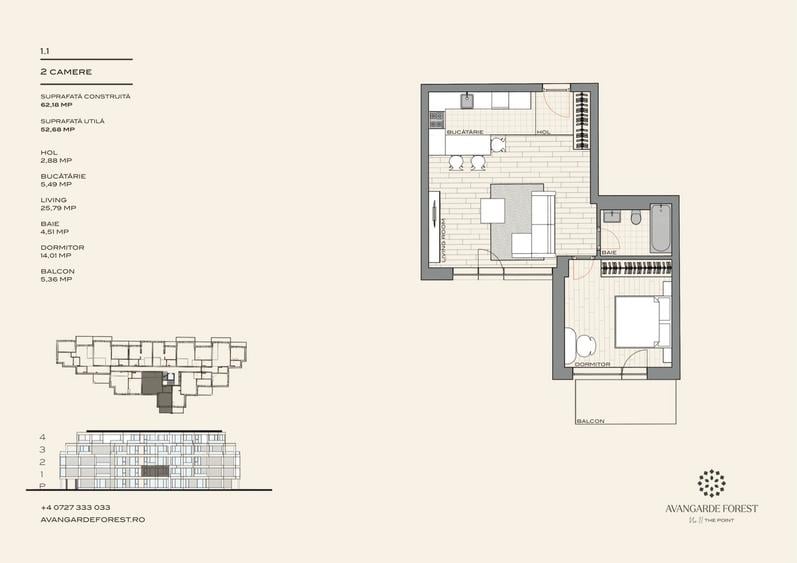 Apartament 2 Camere | 3m Înălțime | Ferestre Floor-to-Ceiling - AVANGARDE FOREST