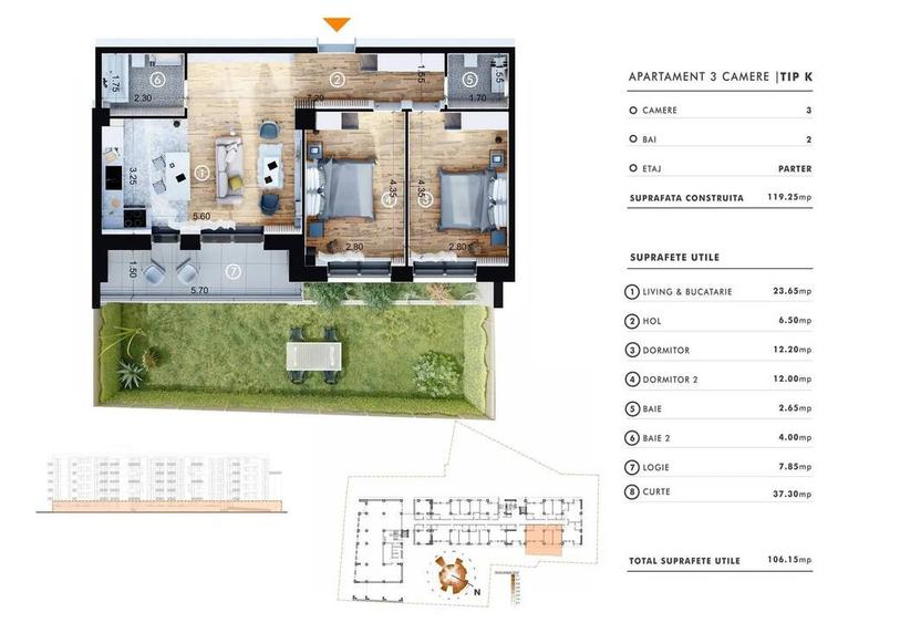 Apartament 3 camere și grădină - ansamblul Ghica Apartments