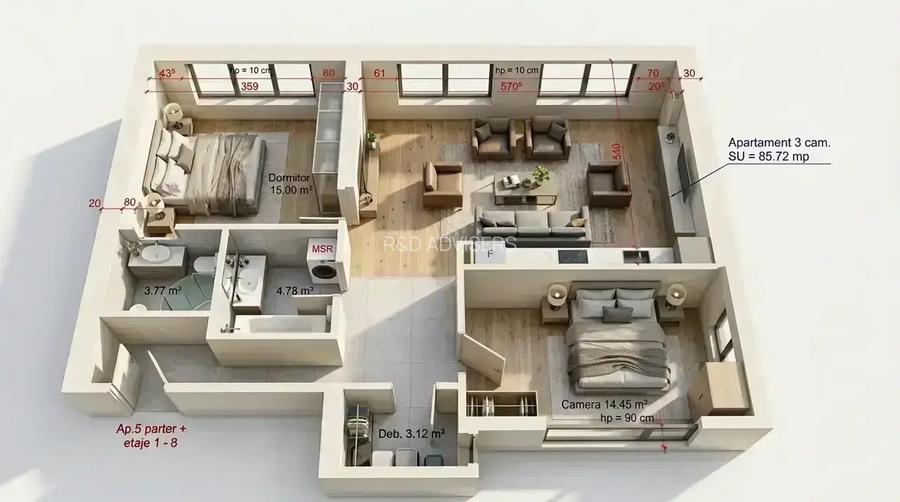 Apartament Nou 3 camere Lux Marriott 13 septembrie Comision 0% - 14