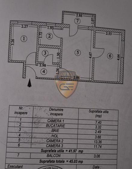 3 camere Navodari Central 45mp , etaj 1 renovat partial, balcon, centrala gaz
