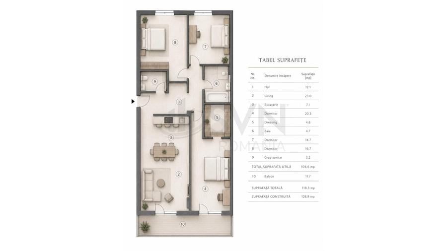 REA1029161 Apartament 4 camere complet mobilat One Timpuri Noi cu loc de parcare