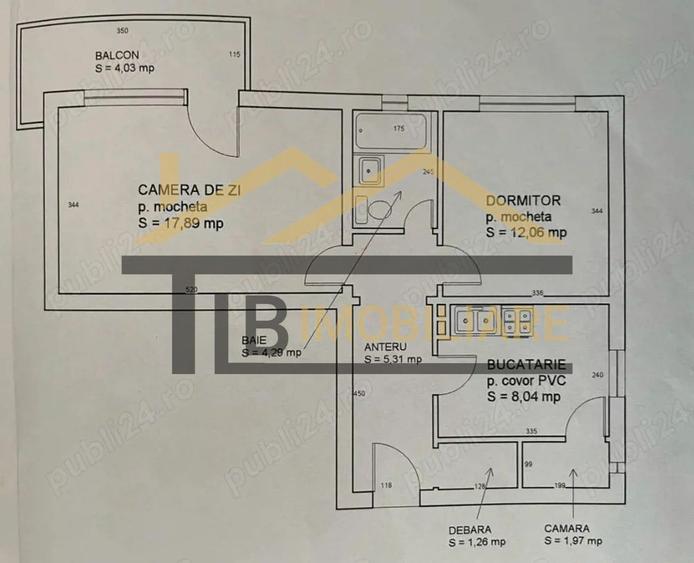 Apartament cu 2 camere, 51 mp, decomandat, Zona Shopping City