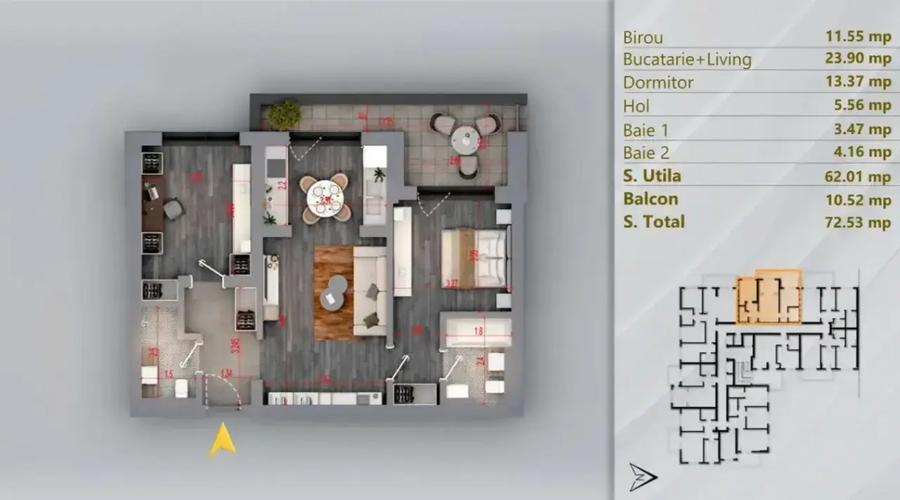 Apartament 2 Camere+Birou Pallady Finisaje Premium Comision 0%