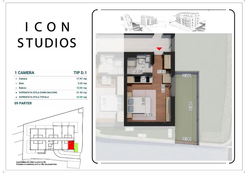 Garsonieră cu grădină în ansamblul ICON Studios - zona Moșilor