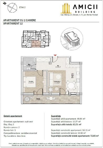 Apartament 2 camere, Bistrita, str Zavoaie