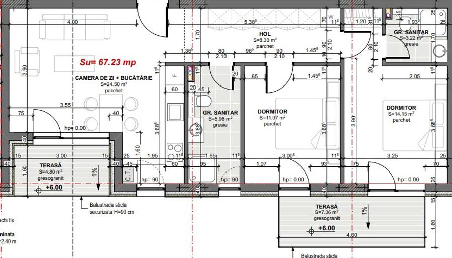 Apartament 3 camere, 2 băi, 2 balcoane, 67mp utili – bloc nou Apahida
