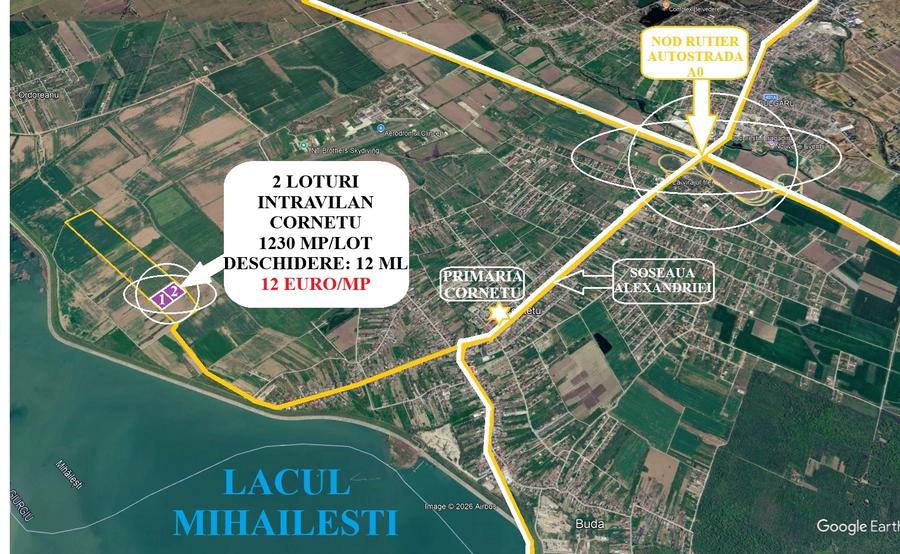 Proprietar – Lot teren 1230 mp în Cornetu - 12,5 ml deschidere la drum