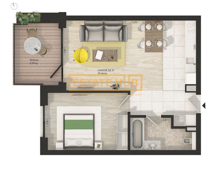Apartament cu 2 camere și terasă de 8 mp | The Nest