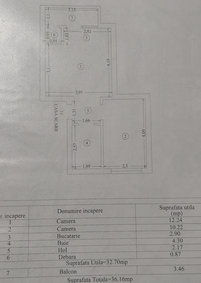 Năvodari-Politie-2camere,S-36mp cu balcon, centrală gaze