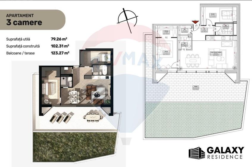 COMISION 0%| DE VANZARE| 3 CAMERE| TRACTORU| BLOC NOU|GALAXY RESIDENCE