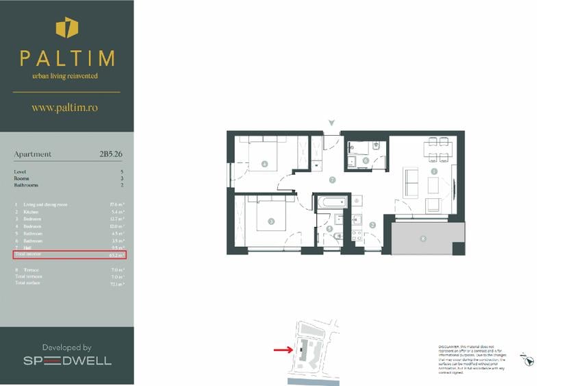 Apartament 3 camere, vedere exterioara libera, orientare Vest, Complex Paltim