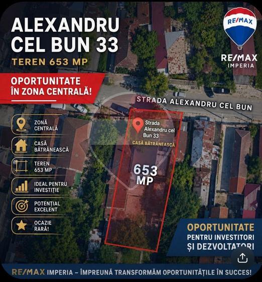 Teren/Casa cu 5 camere în zona Centrala, 653 mp curte