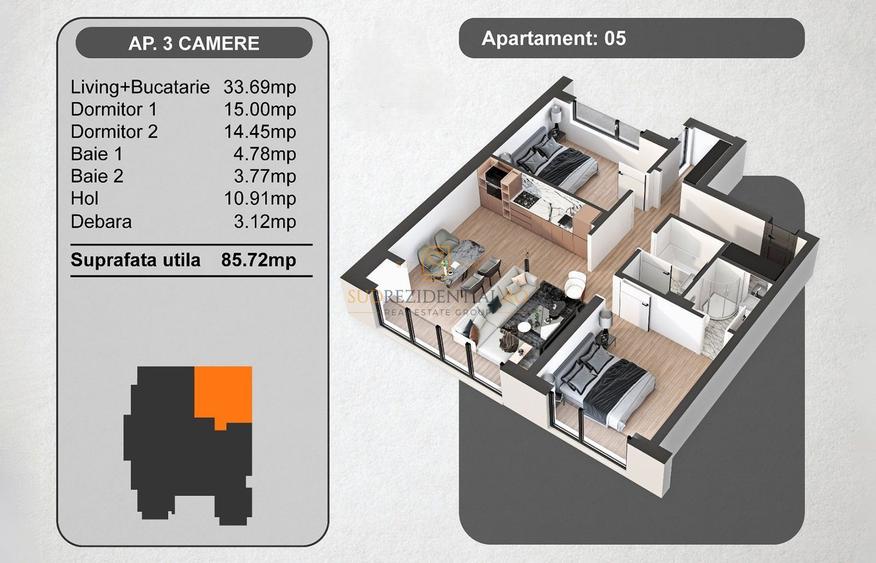 Apartament 3 camere - Top Residence, Sector 5, Casa Poporului
