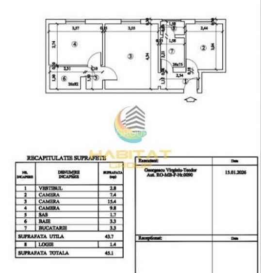 Apartament 3 Camere 45.10mp Zona Brancoveanu - 1