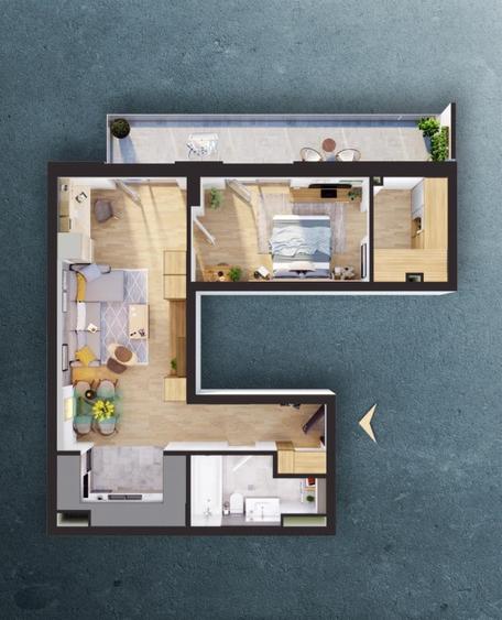 Apartament cu 2 camere Finisat Elite City 59mp terasa 13mp