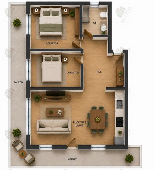 Apartament 3 camere nou | Cernica – Pallady | Balcon generos
