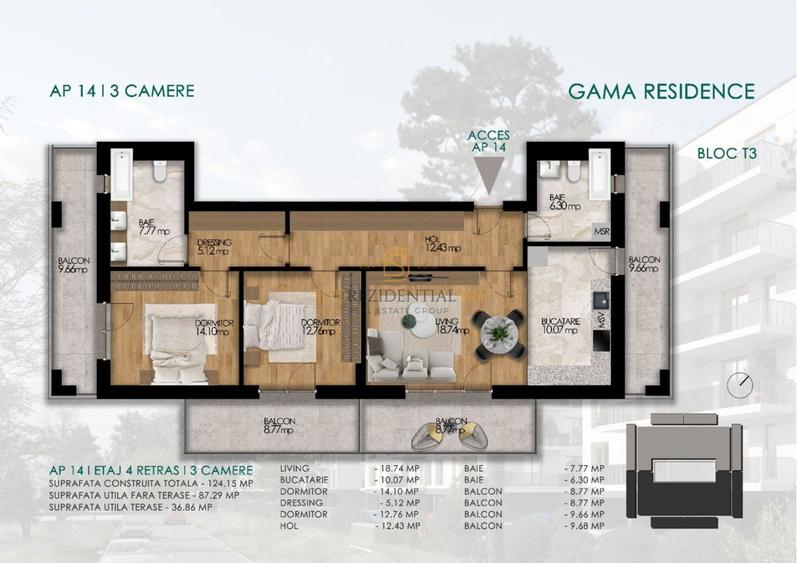 Apartament cu 3 camere, 4 balcoane, incalzire in pardoseala, Oltenitei