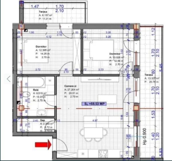 Apartament de 3 camere, 59 mp,2 balcoane , zona Terra