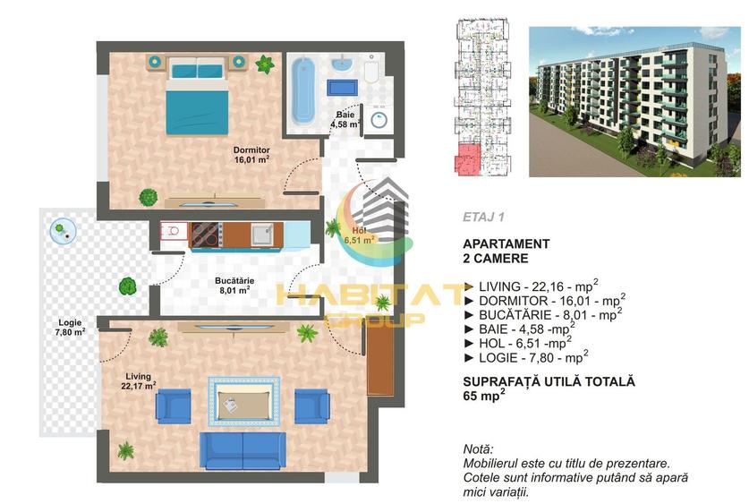 Apartament 2 camere / 65 mp / Aparatorii Patriei
