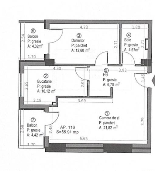 Apartament cu 2 camere, Soporului 1, 56 mp, 2 balcoane, etaj 6 din 7 - 7