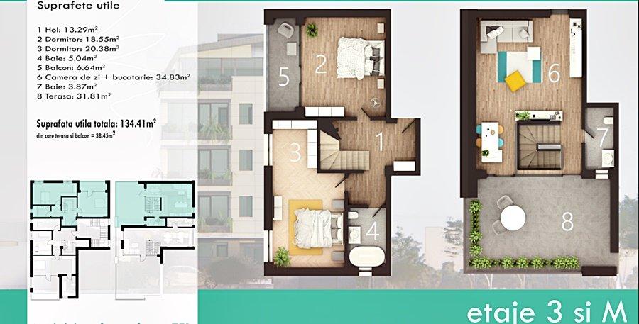 Posibilitate Rate Dezvoltator! 3 camere tip Duplex, 95mp + 34mp Terasa!