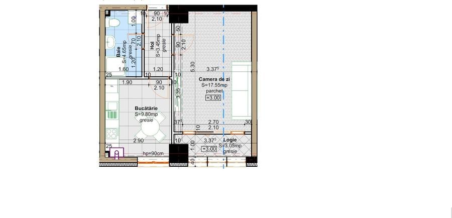 Apartament NOU cu 1 cameră, 39 mp, Bucătărie închisă - Preț promoțional