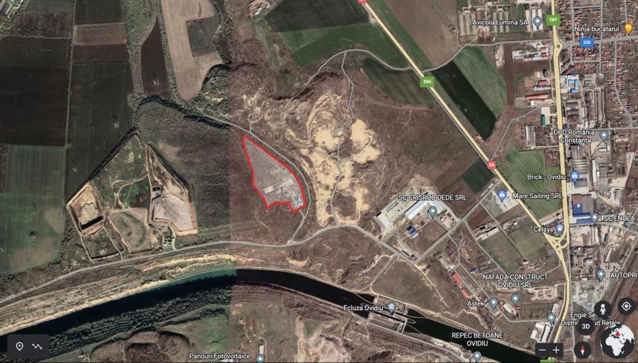 Ovidiu 6 ha teren intravilan construibil îngrădit și platforma betonata.