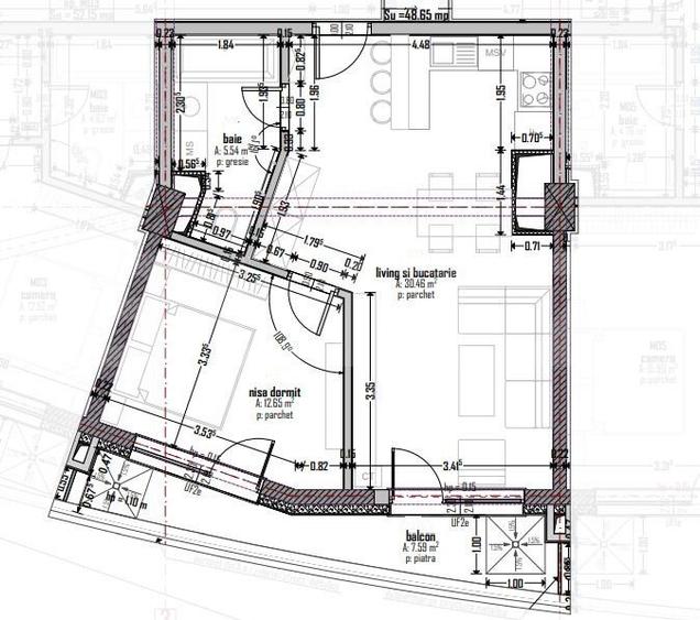 Apartament 2 camere, FINISAT, 49mp, zona Frunzisului