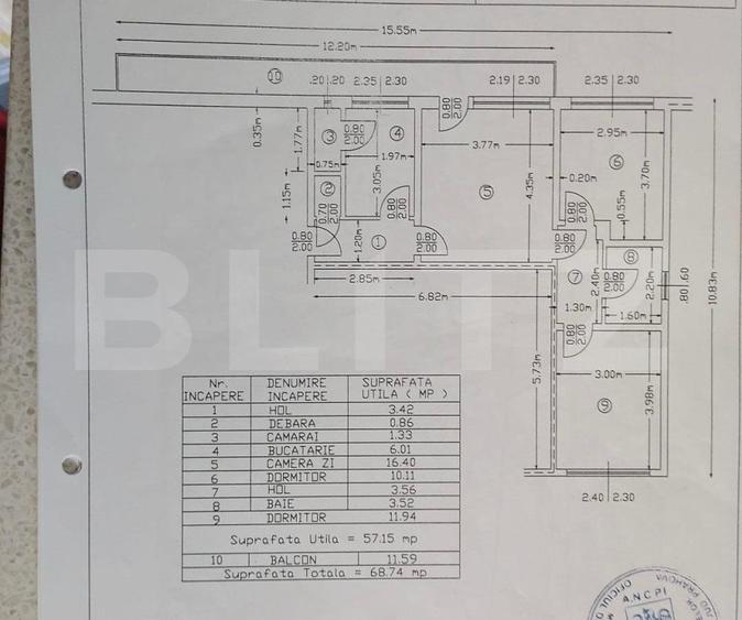 Apartament cu 3 camere, 57.15 mp, zona Sud