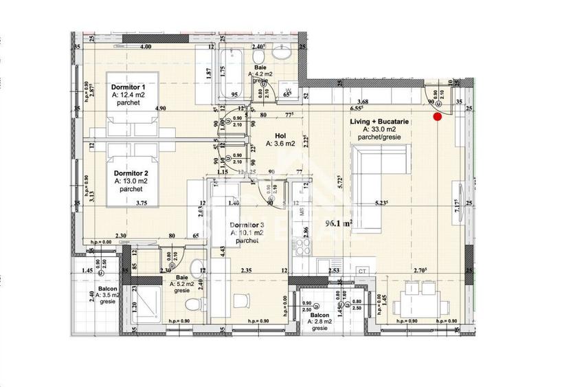 Apartament 4 camere, 2 bai, lift si parcare
