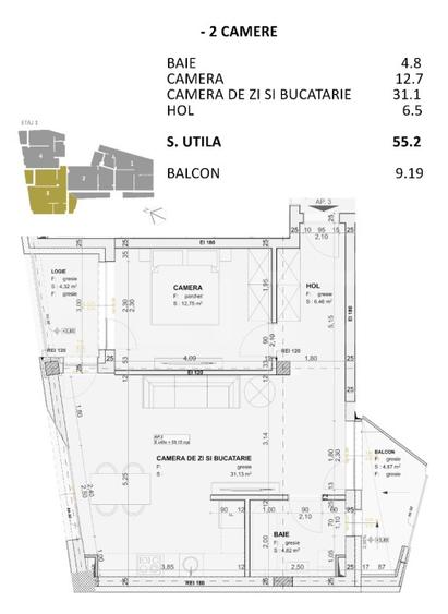 Apartament 2 camere, 55 mp, FINISAT LUX, nZEB, zona Centrala