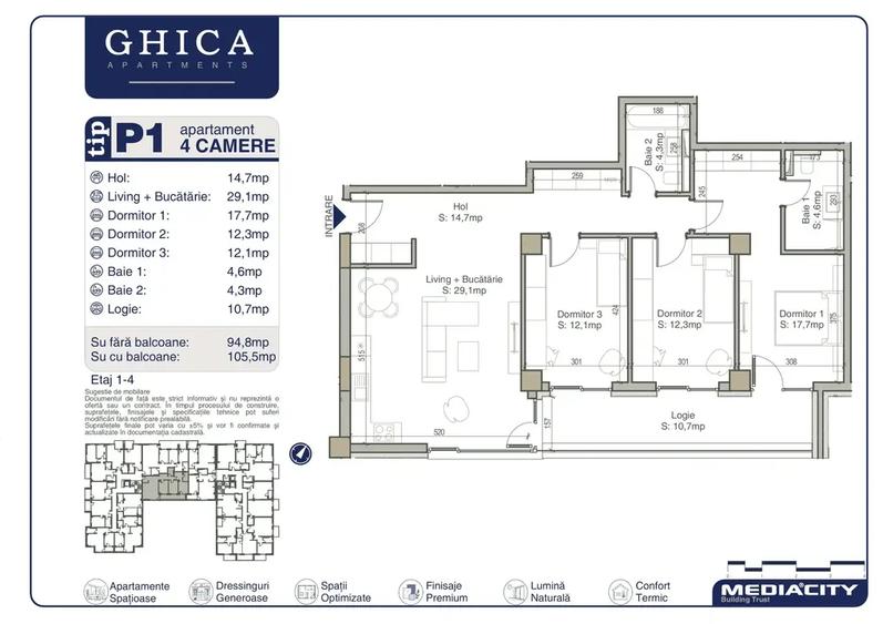 4 camere în ansamblu nou, Ghica Apartments - faza ll