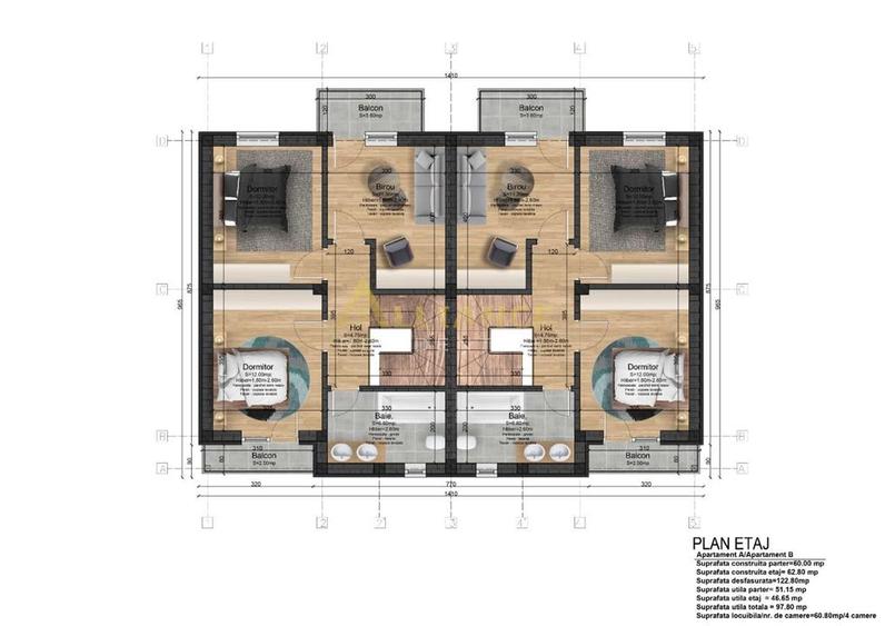 Casa tip Duplex - 2 dormitoare - 2 bai - 325 mp teren
