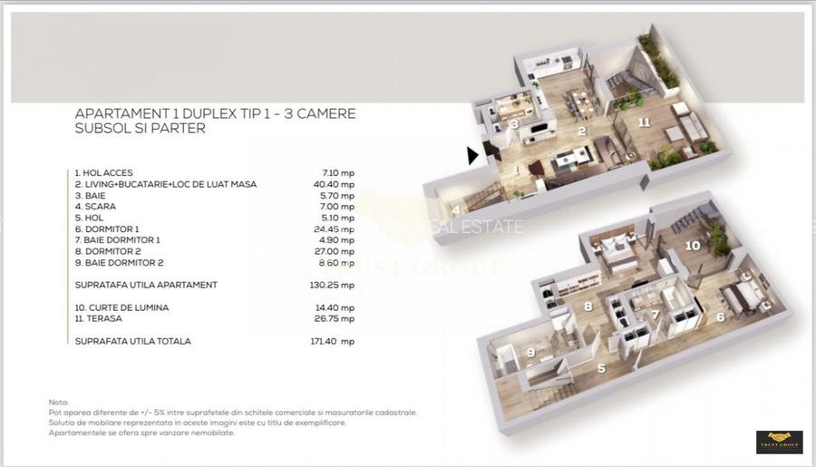 Duplex 3 camere Aviatorilor | Terasa | Loc de parcare - 1
