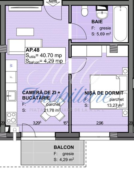 Apartament 2 camere semidecomandat 40.7 mp, Semifinisat, Estimo Park, Apahida