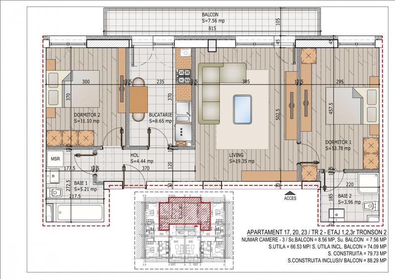 3 cam Spatios | Centrala termica proprie | Metrou Teclu
