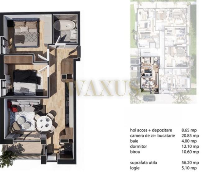 Apartament de 3 Camere I 55.6MP I Balcon I Semifinisat - Baciu