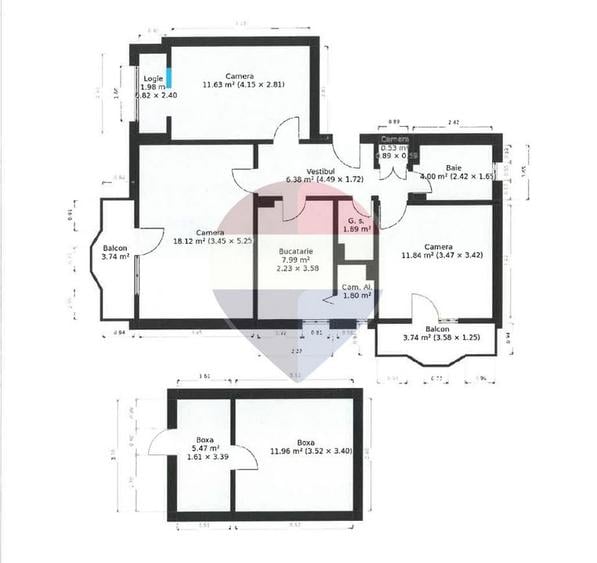 Apartament decomandat cu 3 camere, 2 balcoane și boxă