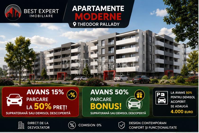 3 Camere| Incalzire in Pardoseala| La avans 15% Discount 50% la Parcare| Pallady - 3