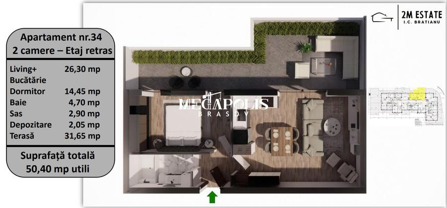 Apartament 2 Camere | Terasă de 31 MP | Tractorul | Bloc Finisat