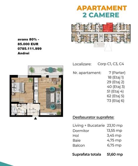 Ap 2 camere spatios 63mp - Metrou Berceni 400m