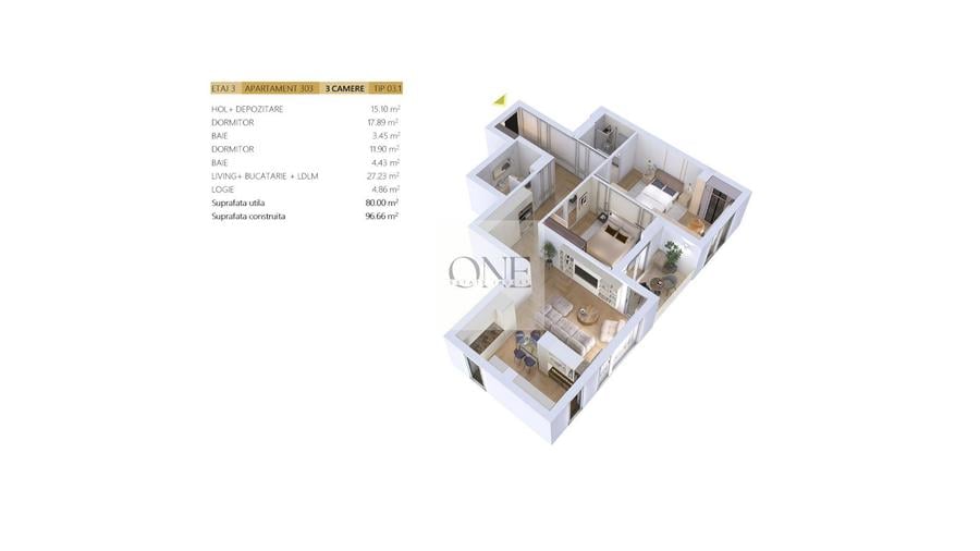 Apartament 3 Camere Bloc Nou