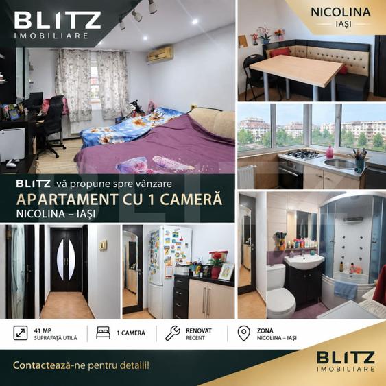 Apartament cu 1 camera, 41 mp, zona Nicolina