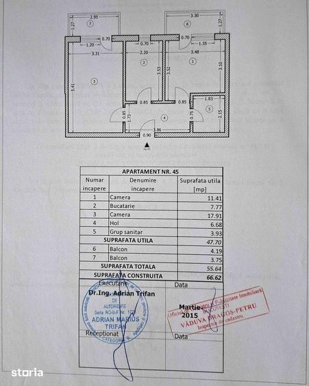Vanzare Apartament 2 camere 55,64 mp, parcare inclusă, mobilat, 2 balcoane