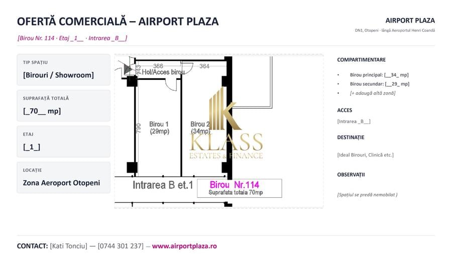 Spatiu birouri 70 mp in proximitate Aeroport International Otopeni